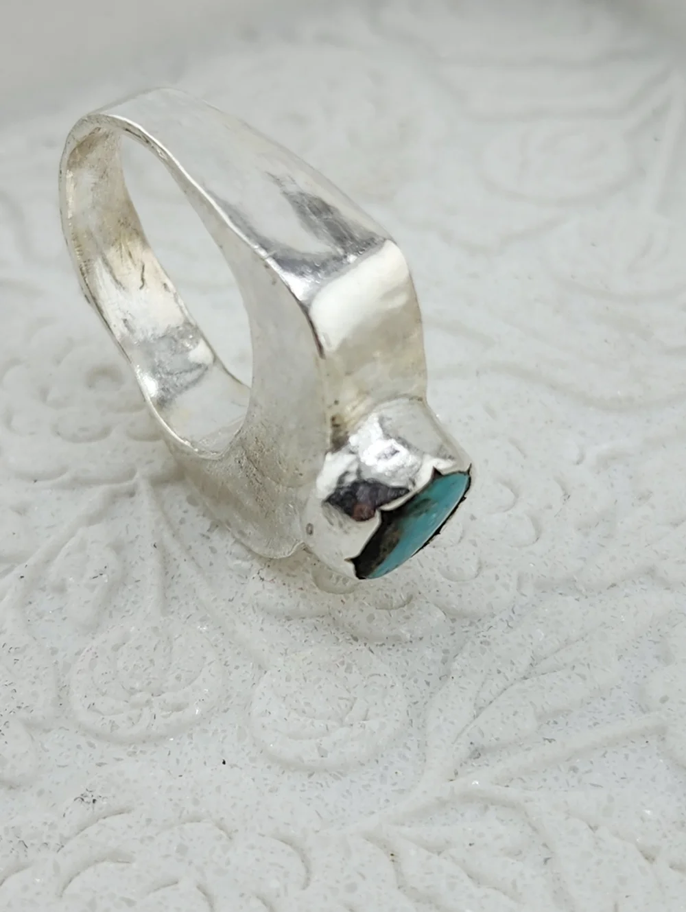 TURQUOISE HALLOW RING HANDMADE IN RECYCLED STERLING SILVER SIZE 7 - Picture 12 of 12